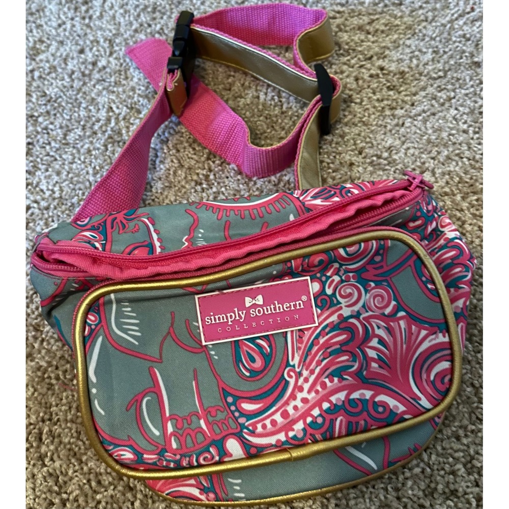 Simply Southern Collection Pink Gray Elephant Paisley Print Fanny Pack Belt Bag